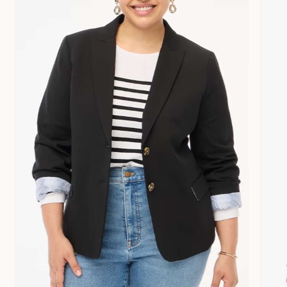 J. Crew Factory Black Two Button Cotton Blend Blazer Size 22.